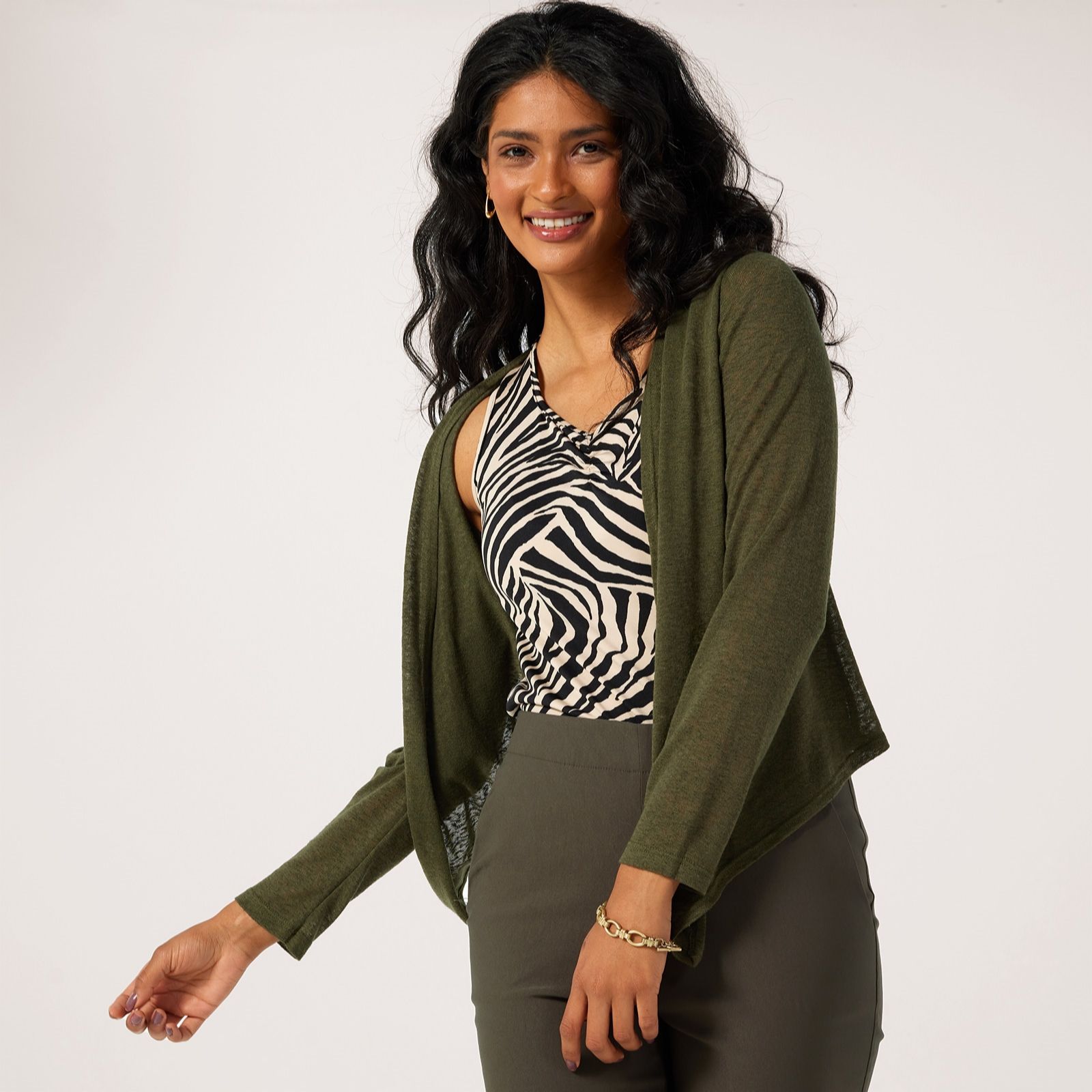 Kim & Co Linen Look Knit Long Sleeve Drape Front Bolero
