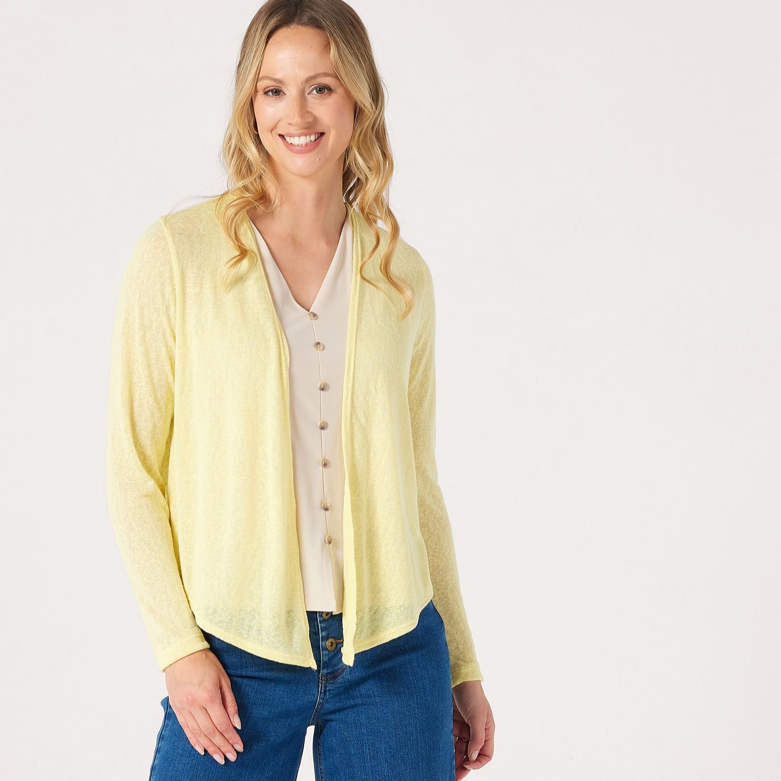 Kim & Co Linen Look Knit Long Sleeve Drape Front Bolero