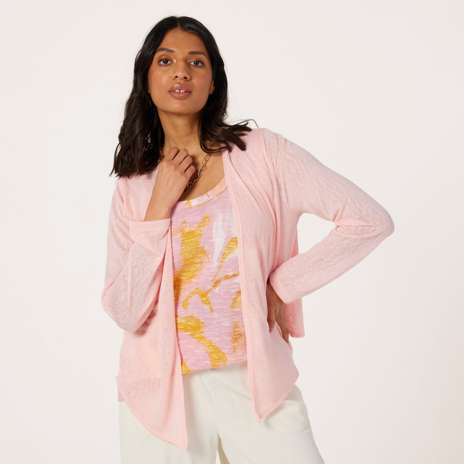 Kim & Co Linen Look Knit Long Sleeve Drape Front Bolero