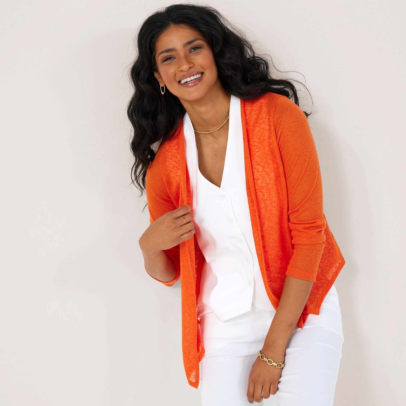 Kim & Co Linen Look Knit Long Sleeve Drape Front Bolero