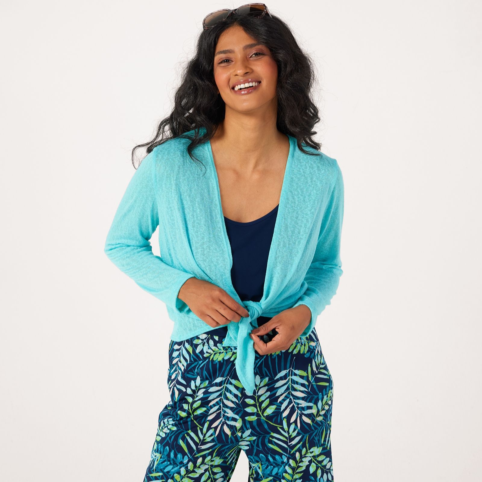 Kim & Co Linen Look Knit Long Sleeve Drape Front Bolero