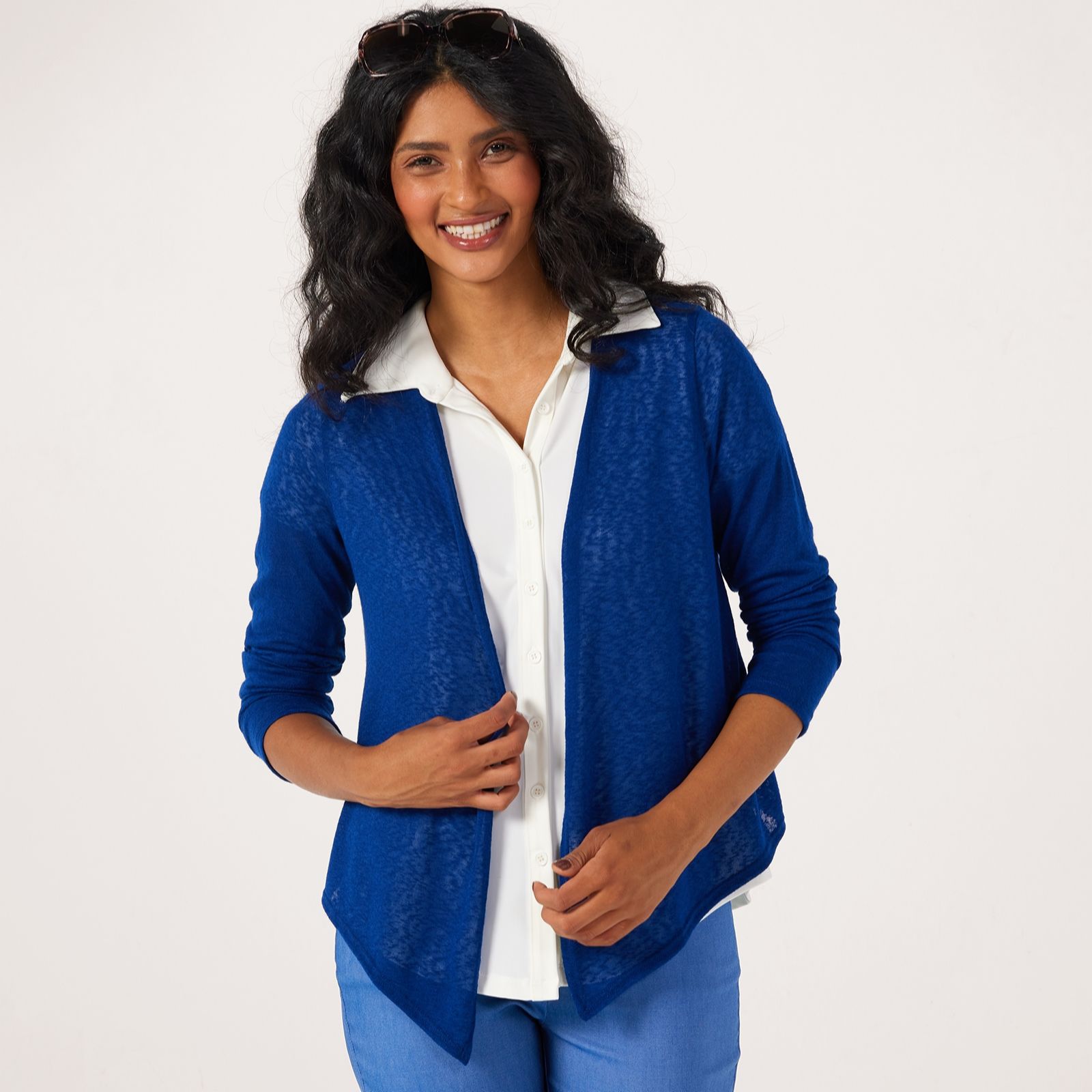 Kim & Co Linen Look Knit Long Sleeve Drape Front Bolero