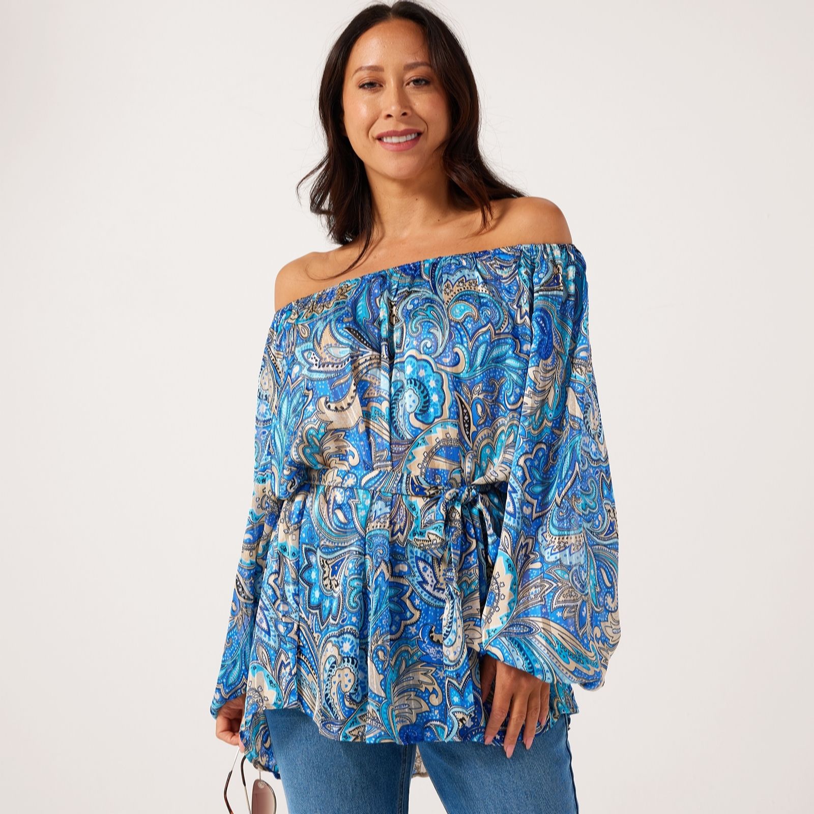 Frank Usher Lurex Detail Printed Chiffon Top