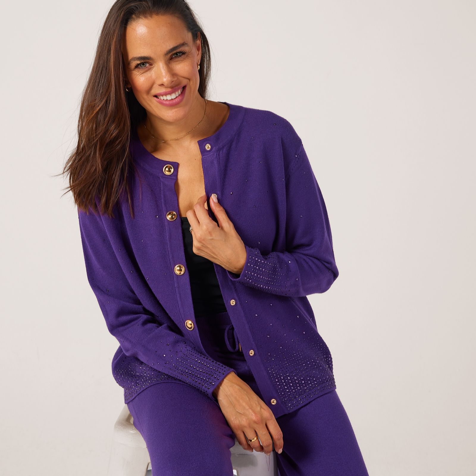 Frank Usher Knitted Cardigan with Stud Embellishment