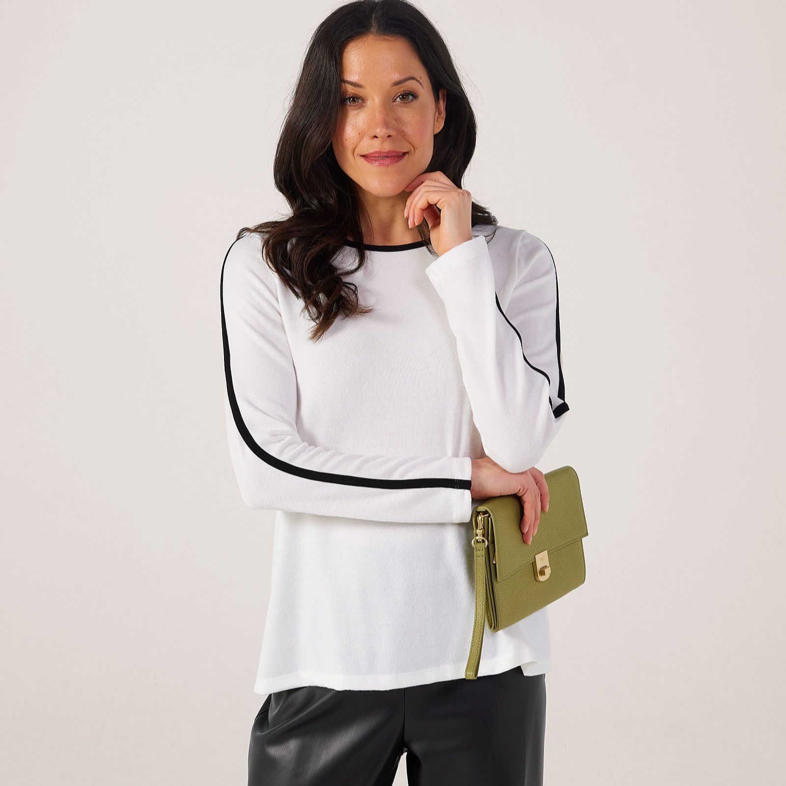 Kim & Co Soft Touch Long Sleeve Contrast Detail Top