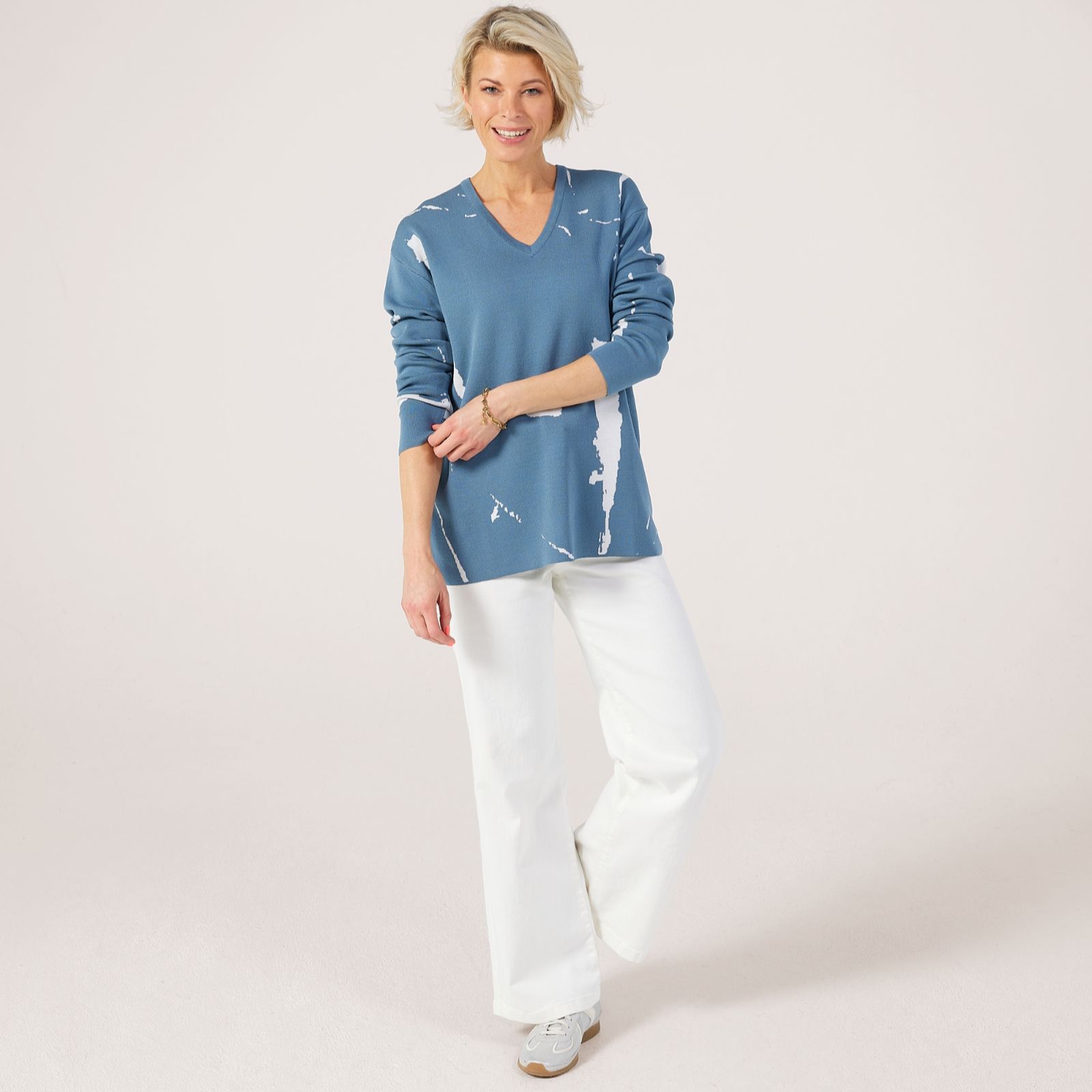 MarlaWynne Collection Abstract Brushstroke V-neck Jumper