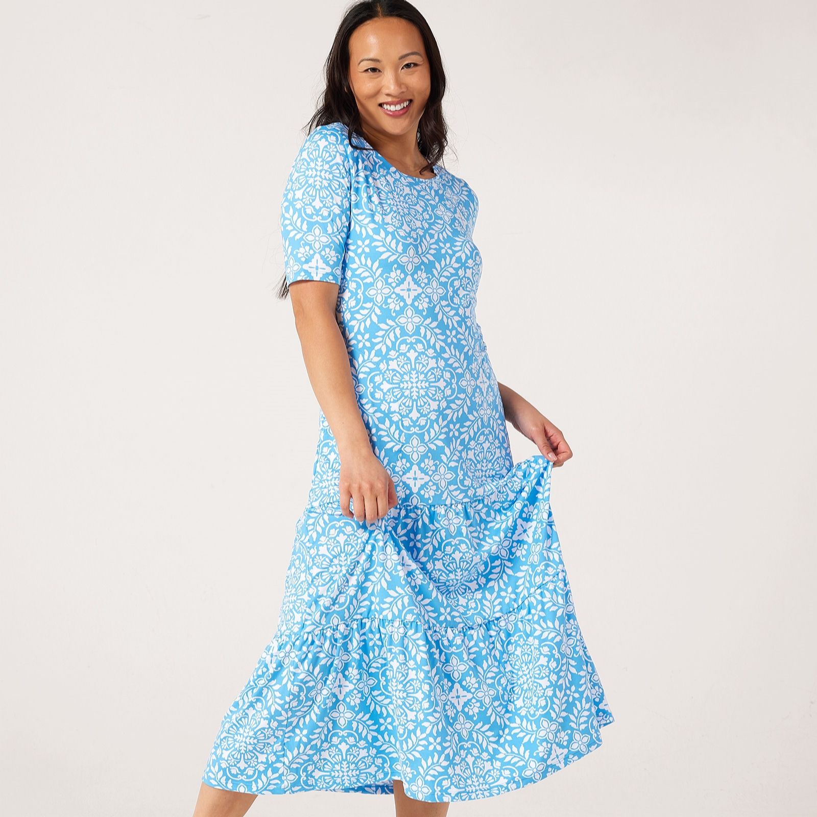 Cuddl Duds Flexwear Tiered Hem Maxi Lounge Dress