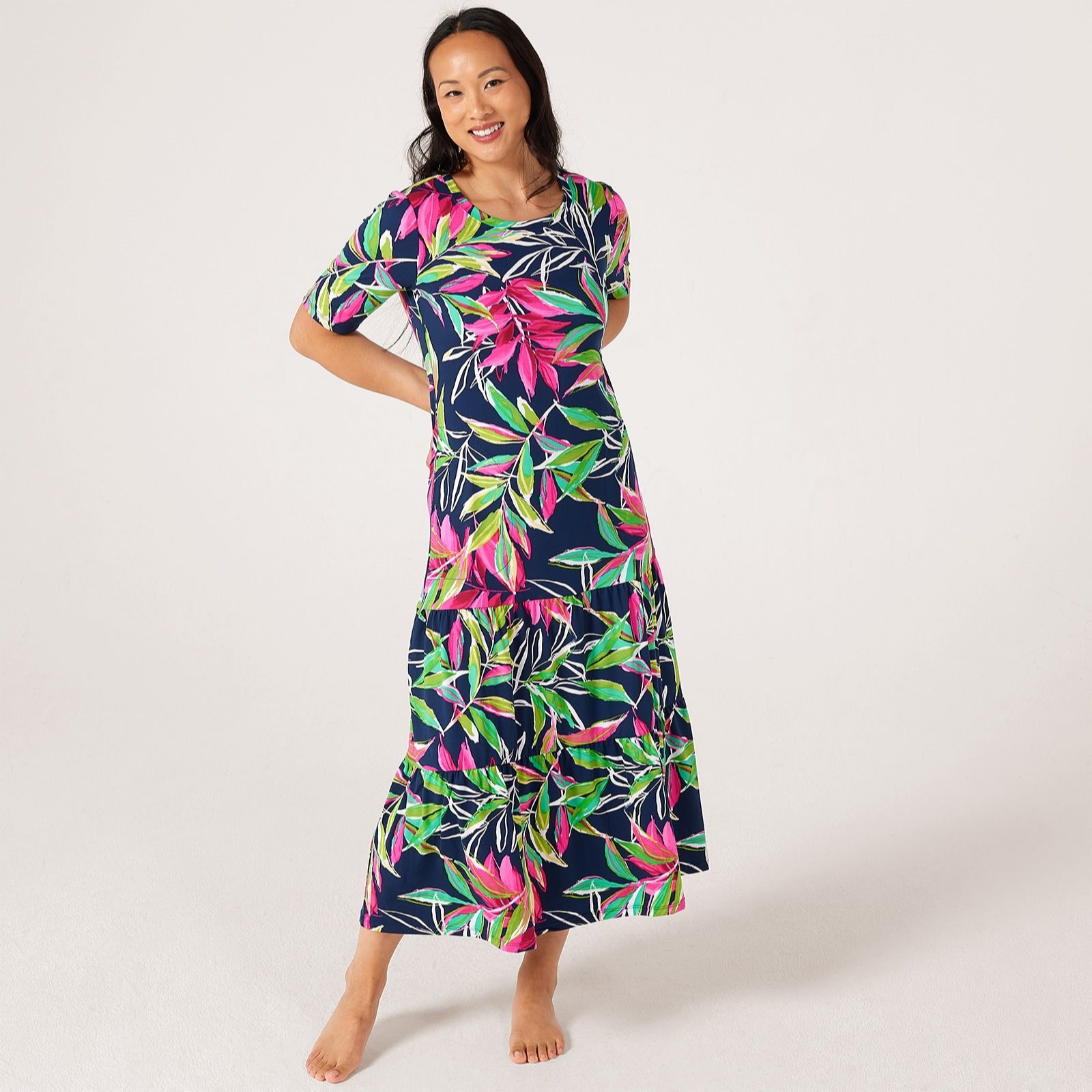 Cuddl Duds Flexwear Tiered Hem Maxi Lounge Dress