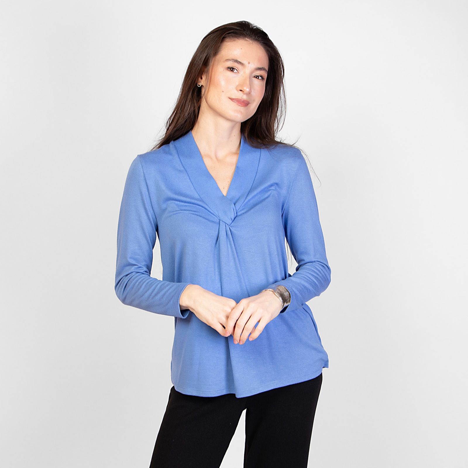 Kim & Co Fine Sweater Knit Long Sleeve Twist Front Top