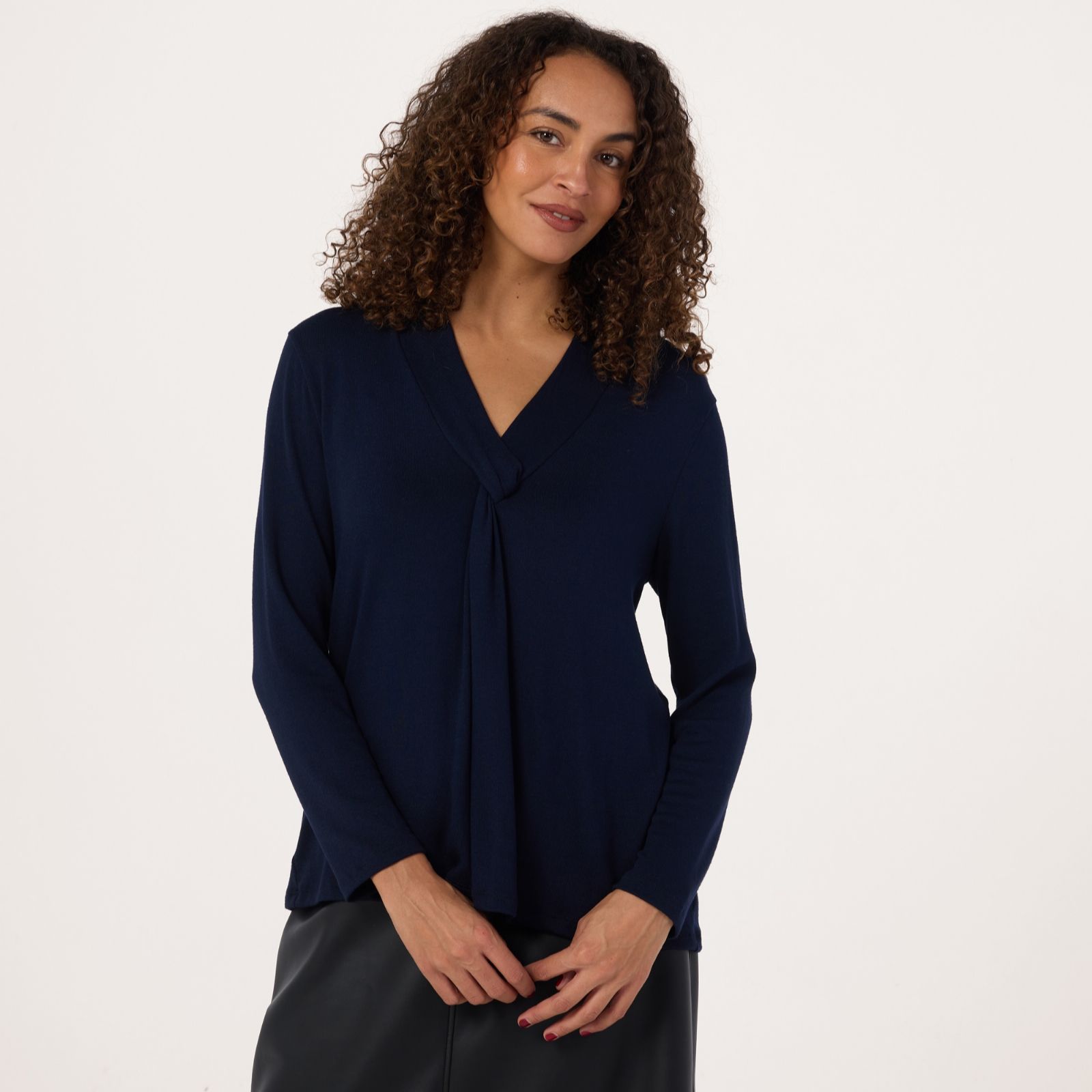 Kim & Co Fine Sweater Knit Long Sleeve Twist Front Top