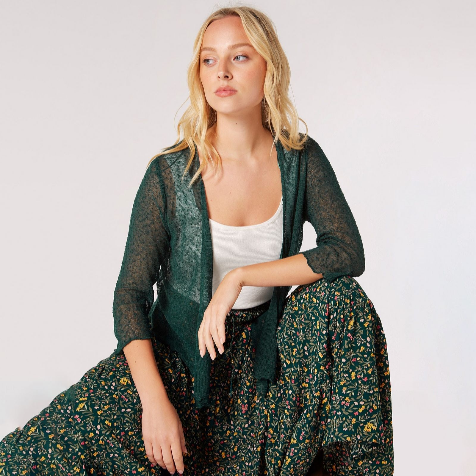 Apricot Popcorn Knit Shrug