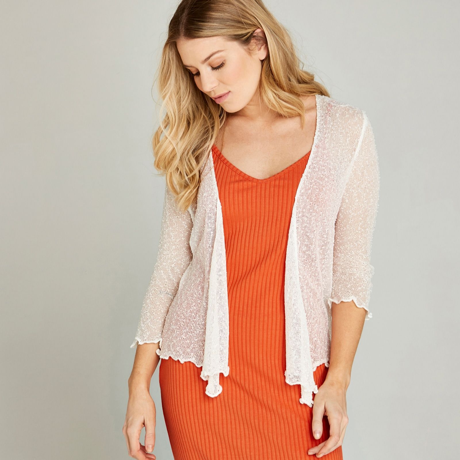 Apricot Popcorn Knit Shrug
