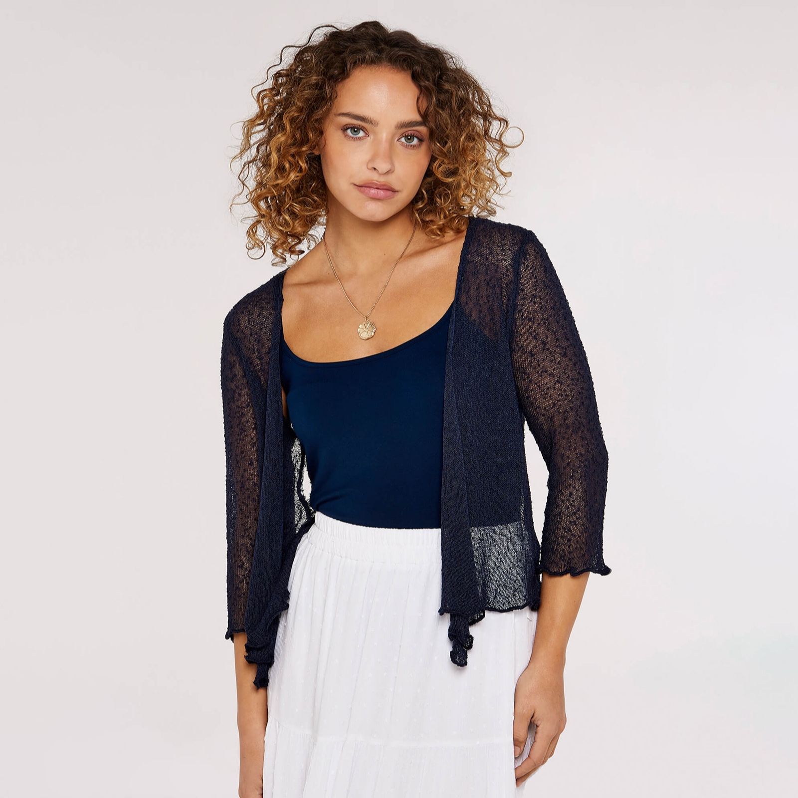 Apricot Popcorn Knit Shrug