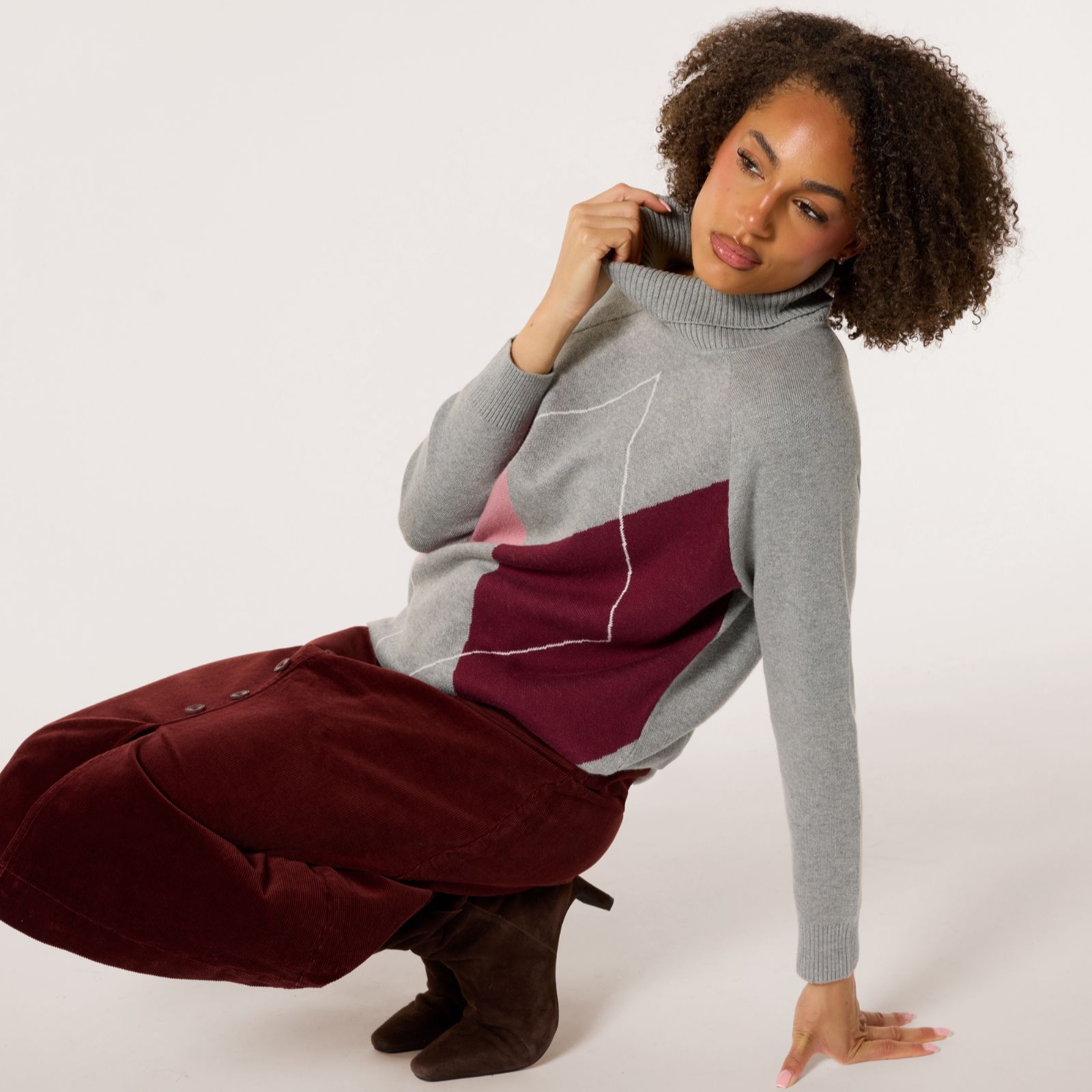 Denim & Co. Argyle Roll Neck Tunic Jumper