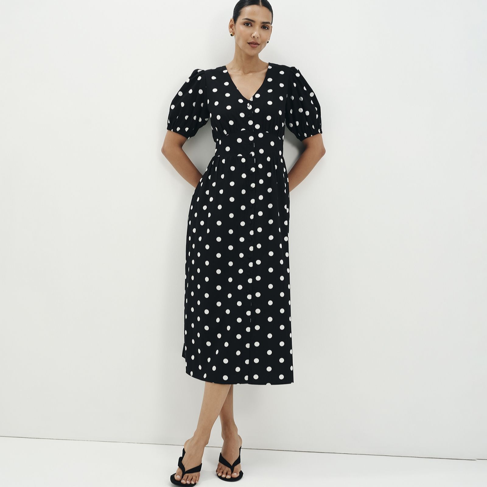 Finery London Addison Cotton Poplin Spot Dress Petite