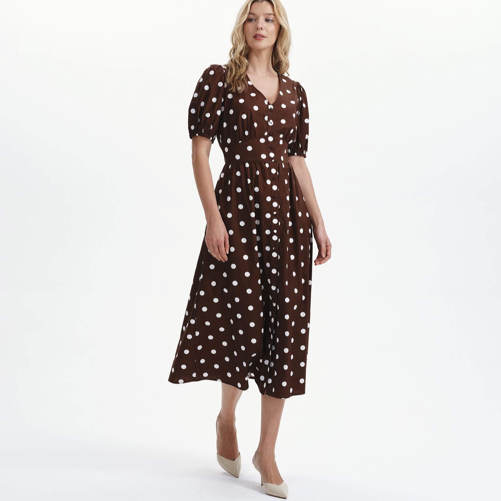 Finery London Addison Cotton Poplin Spot Dress Petite