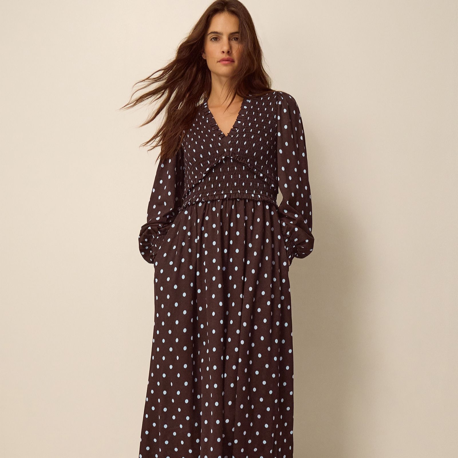 Monsoon Shae Spot Shirred Jersey Dress