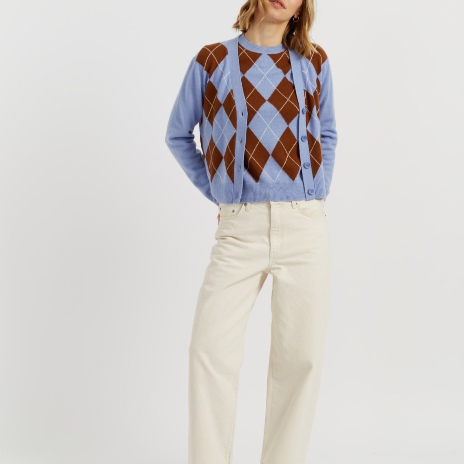 Chinti & Parker Wool Cashmere Blend Argyle Diamond Cardigan