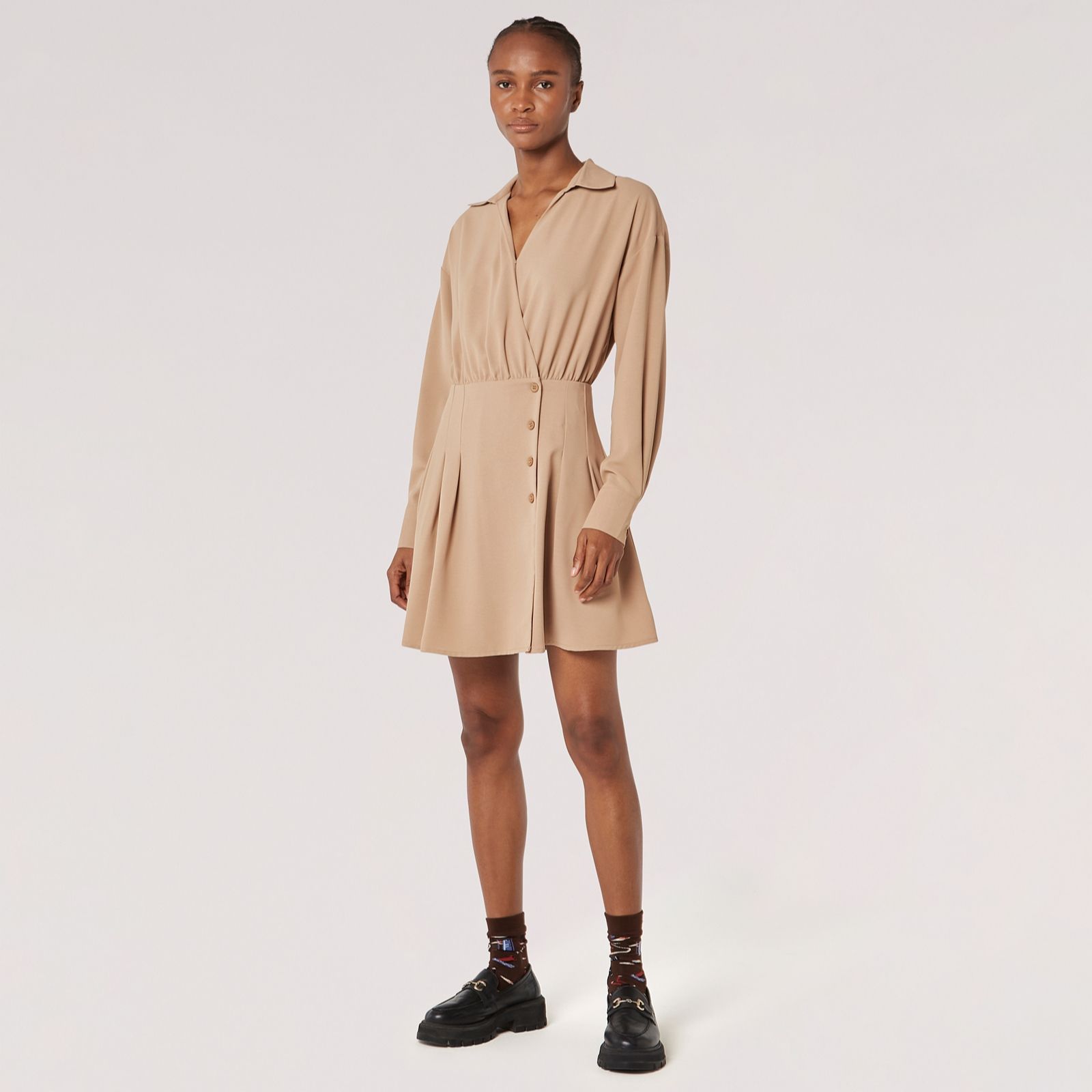 Apricot Open Collar Wrap Pleat Detail Shirt Dress - QVC UK