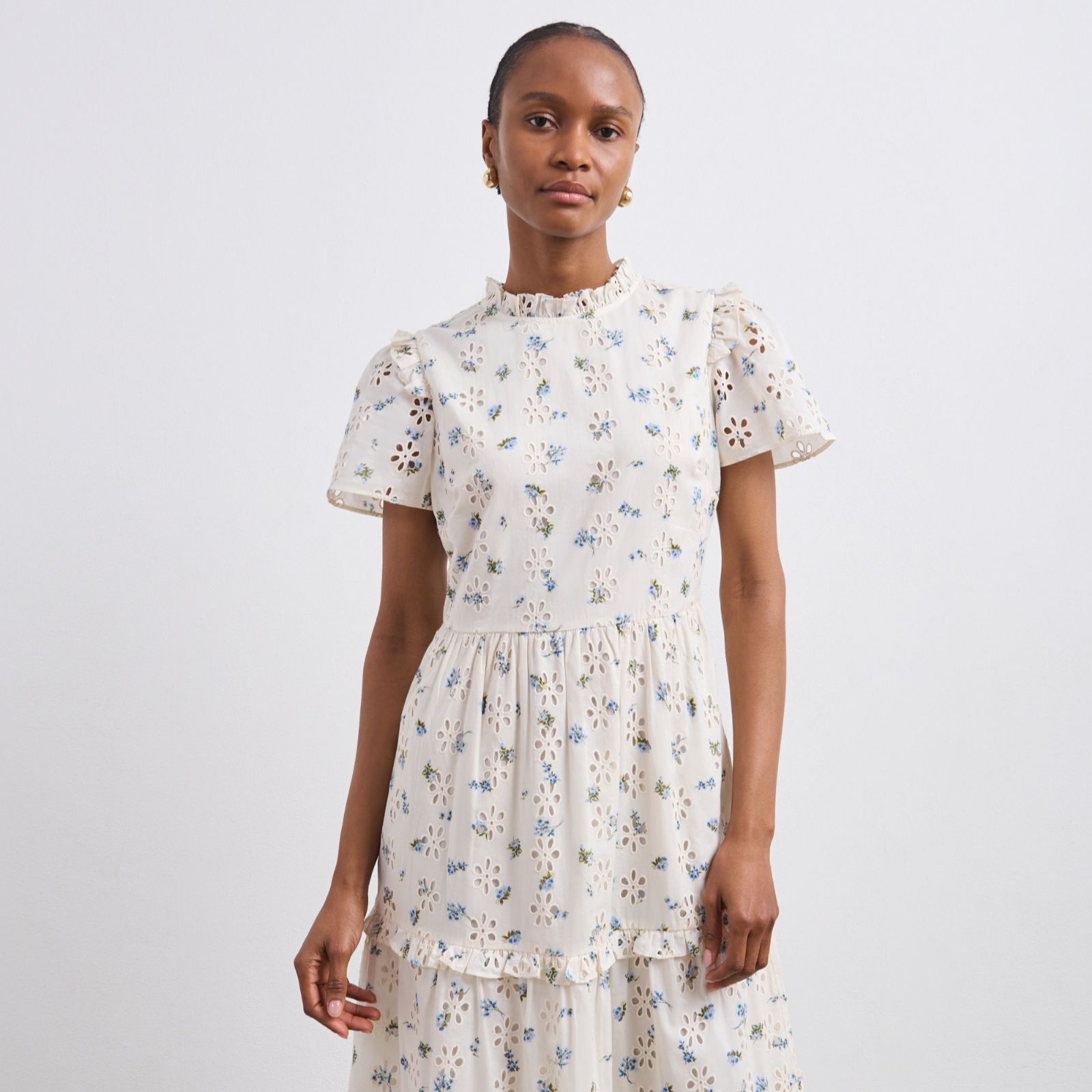 Finery Jane Printed Cotton Eyelet Broderie Midi Dress - QVC UK