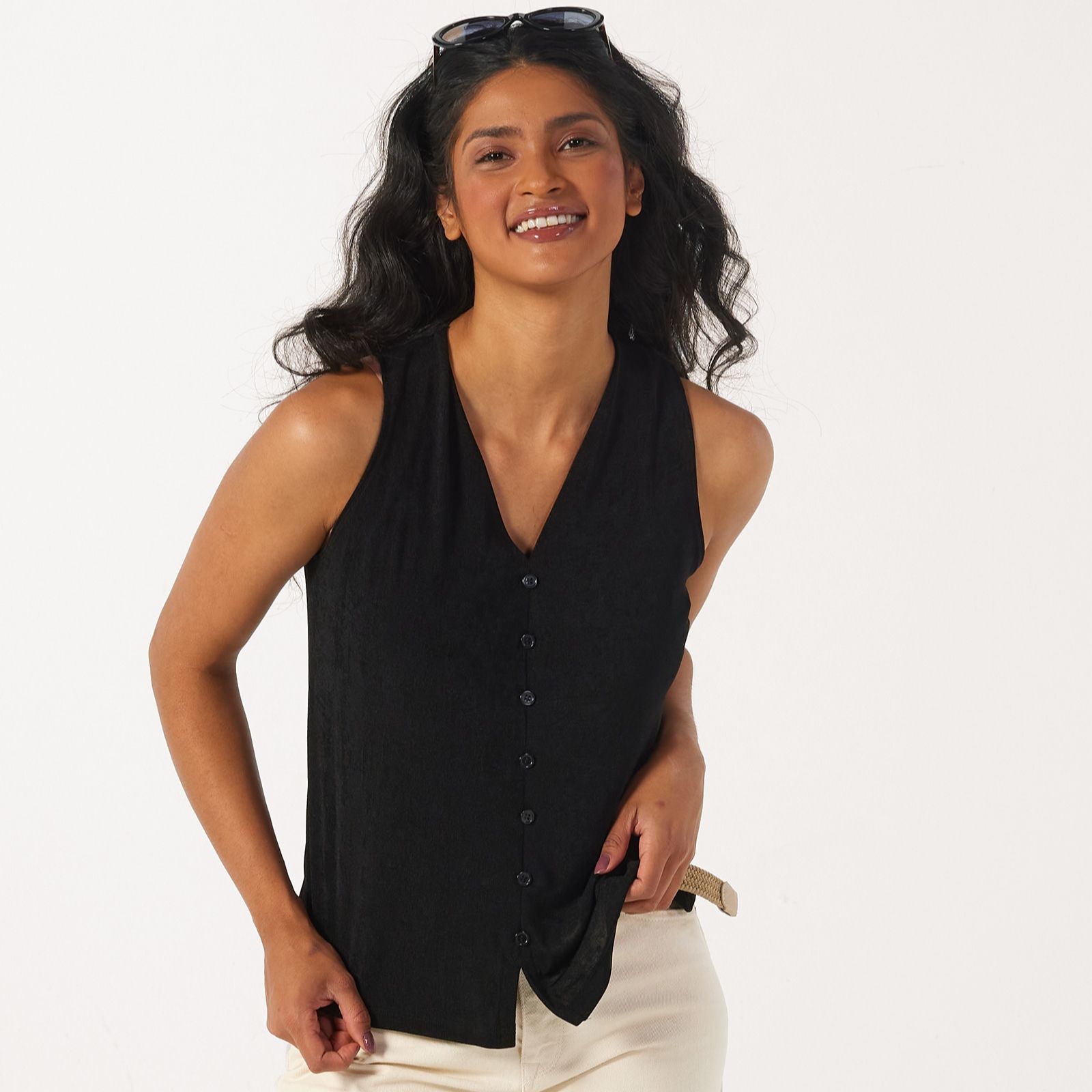 Kim & Co Poly Slinky Button Front Vest