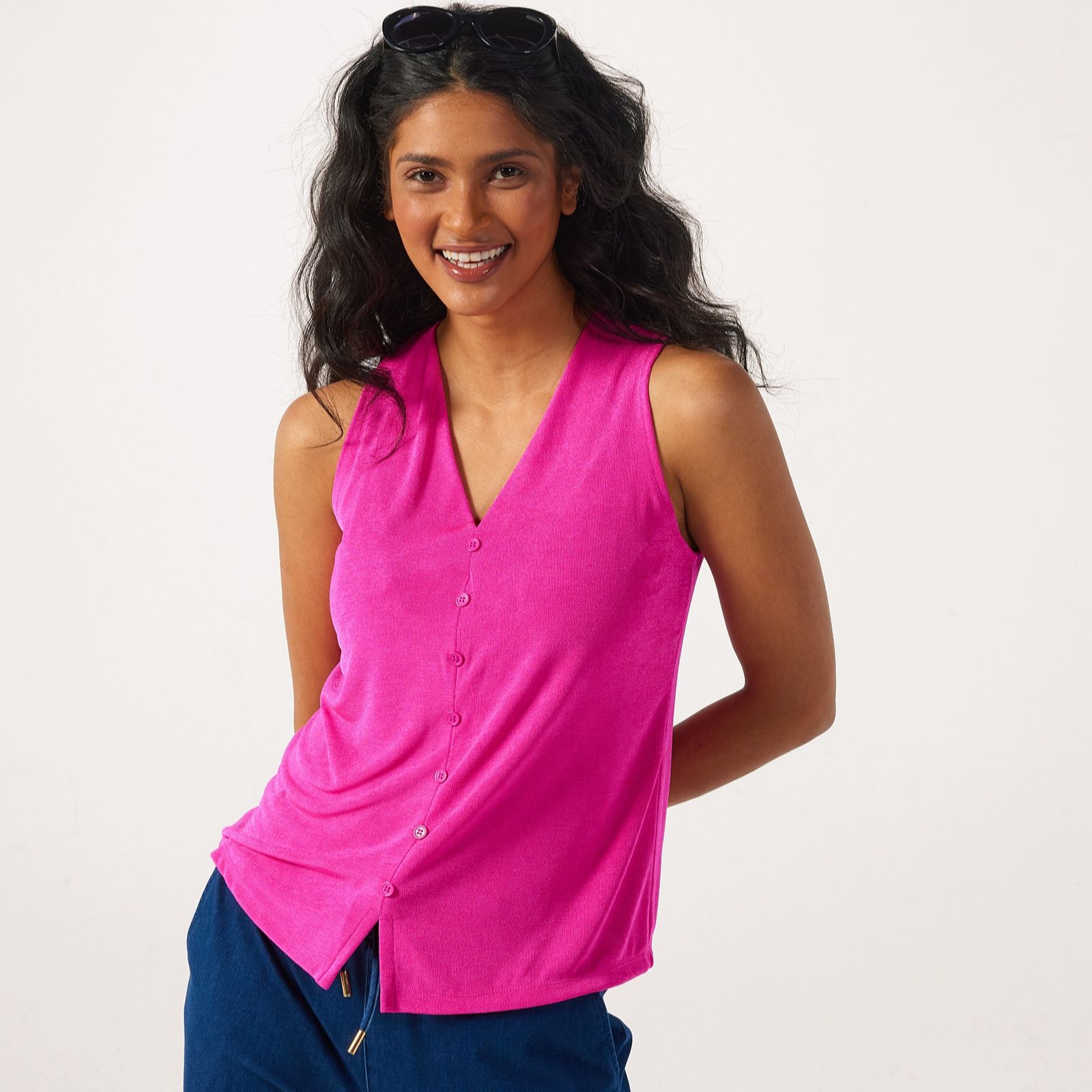 Kim & Co Poly Slinky Button Front Vest