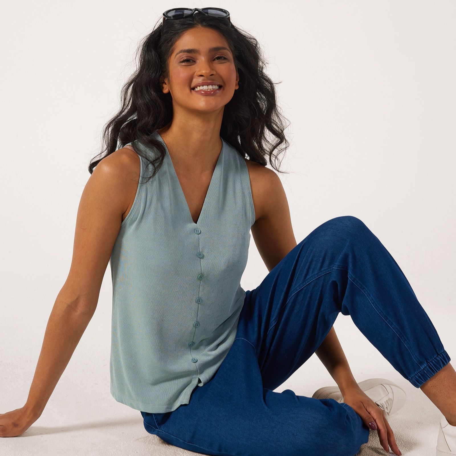 Kim & Co Poly Slinky Button Front Vest