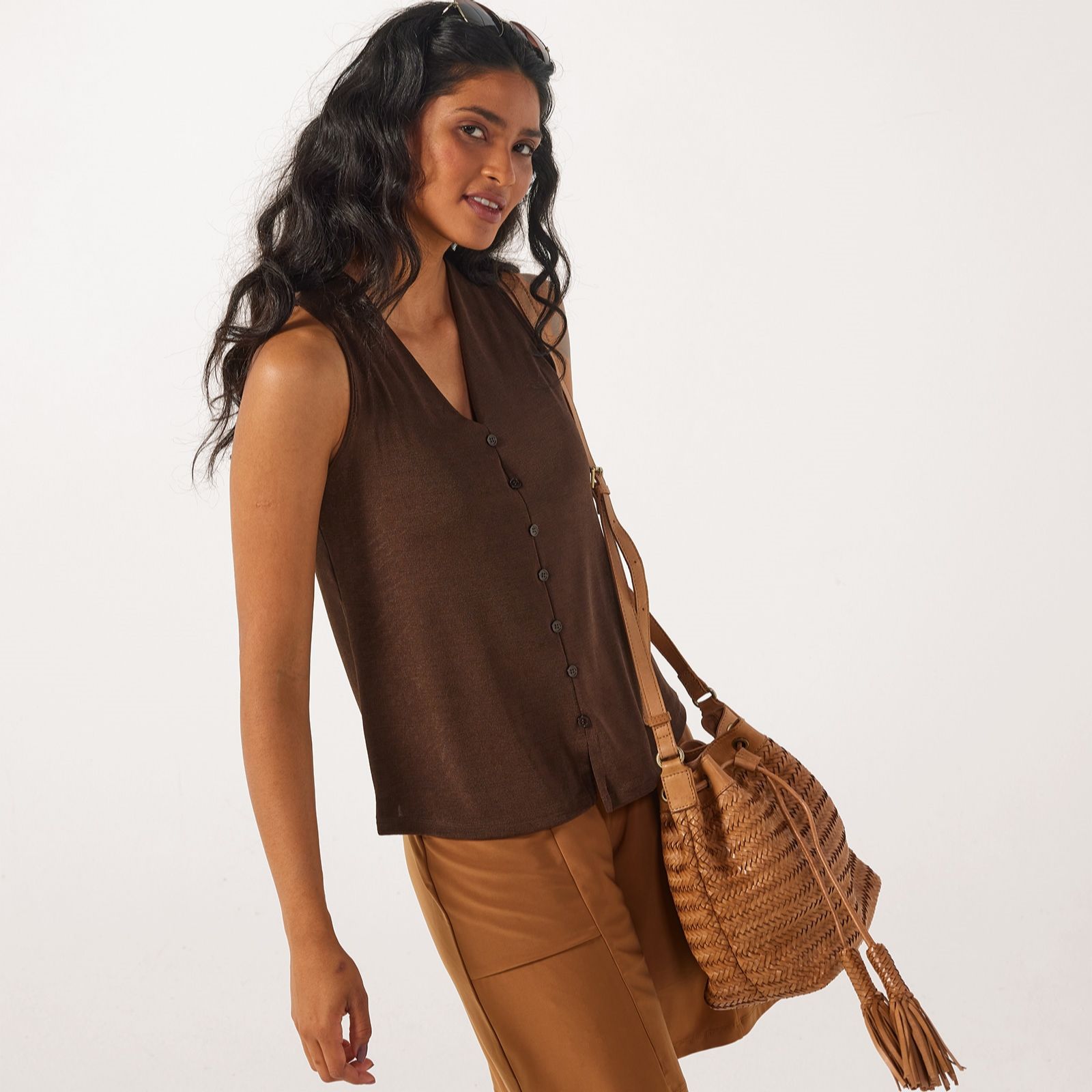 Kim & Co Poly Slinky Button Front Vest