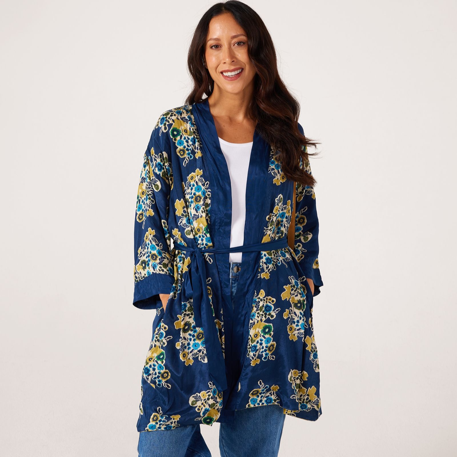Masai Copenhagen Printed Shantung Reversible Kimono Style Jacket