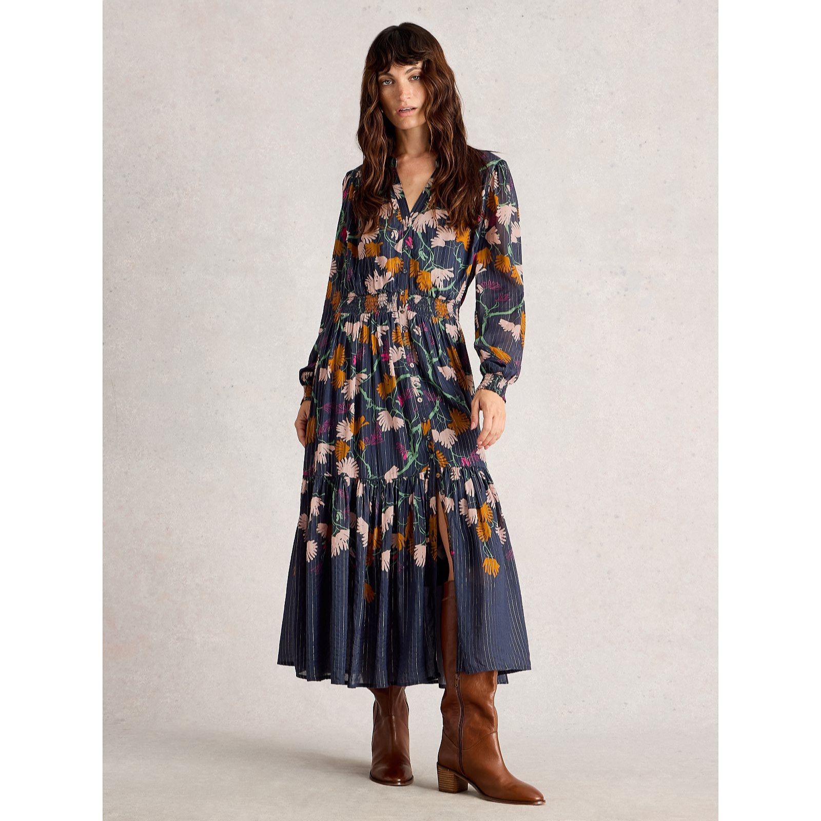 White Stuff Yuki Metallic Midi Dress