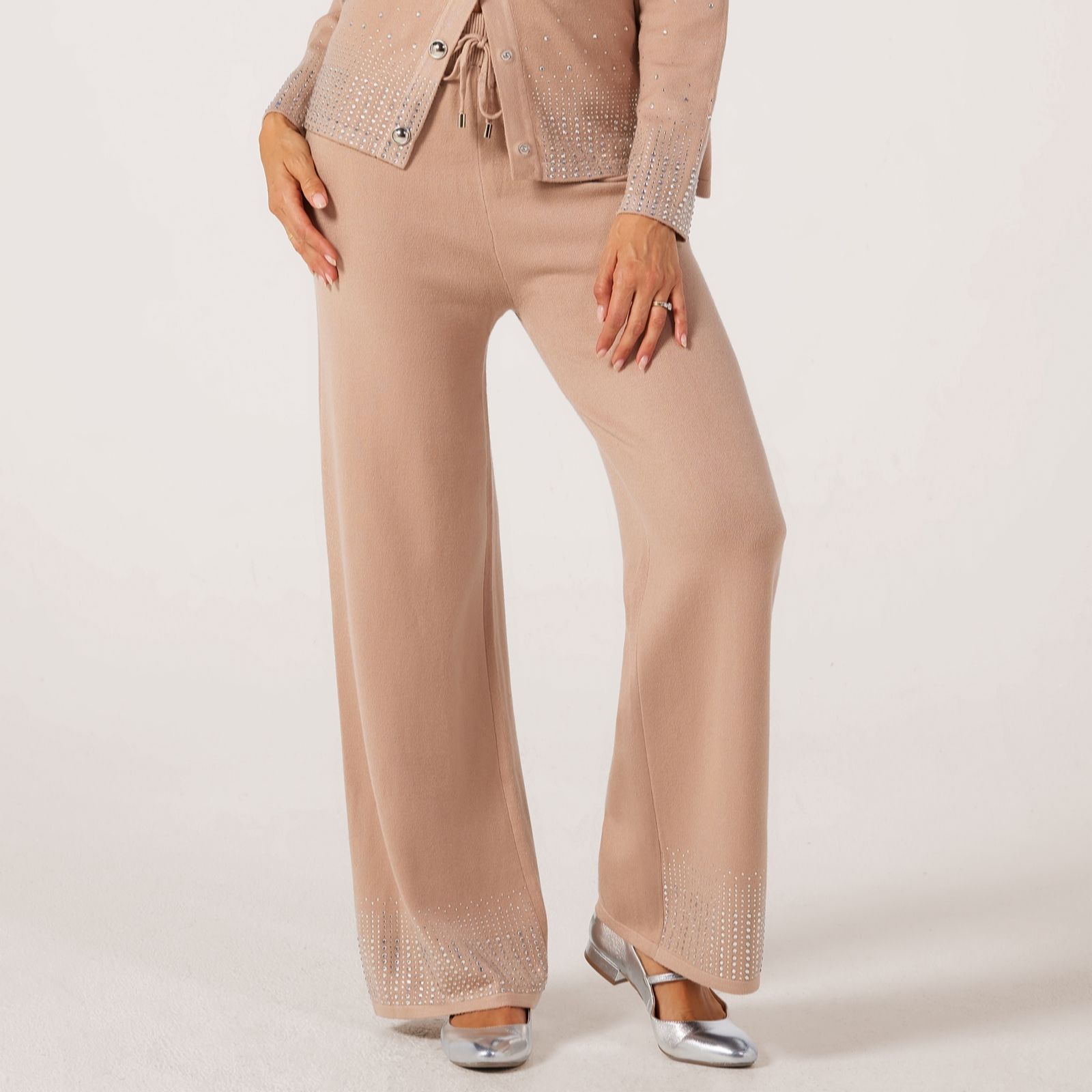 Frank Usher Knitted Trousers with Stud Embellishment
