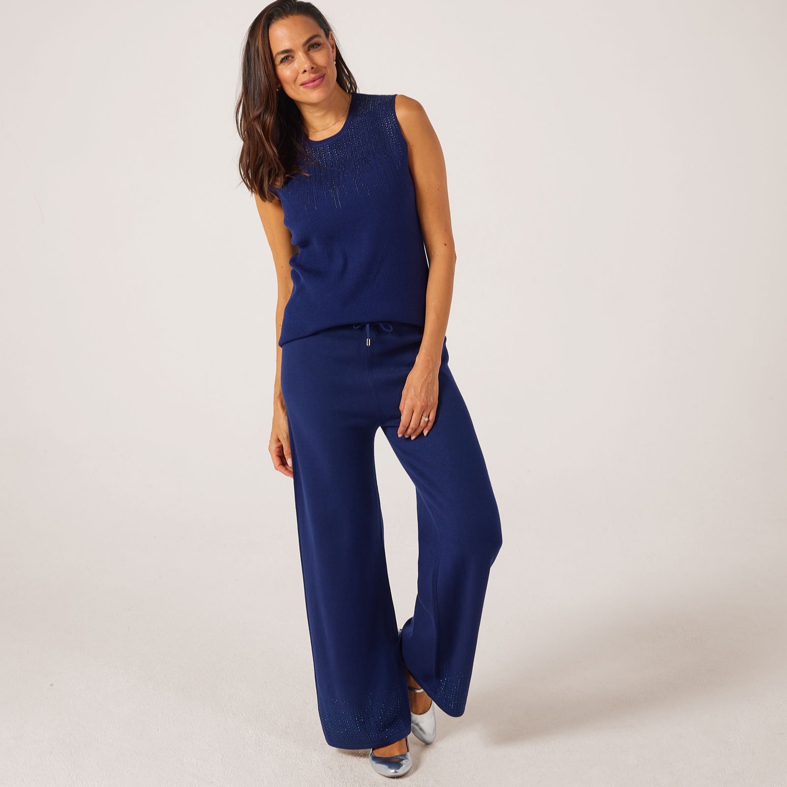 Frank Usher Knitted Trousers with Stud Embellishment