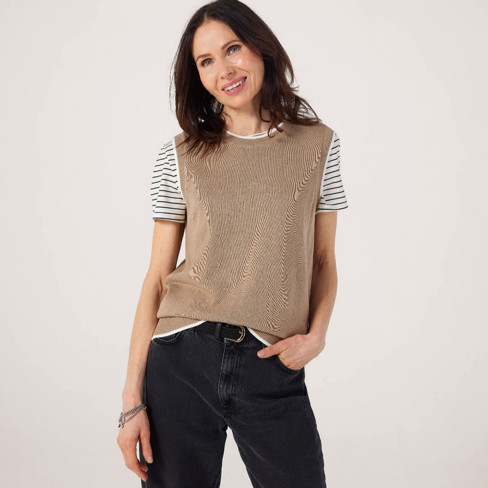 Denim & Co. Contrast Trim Knitted Vest