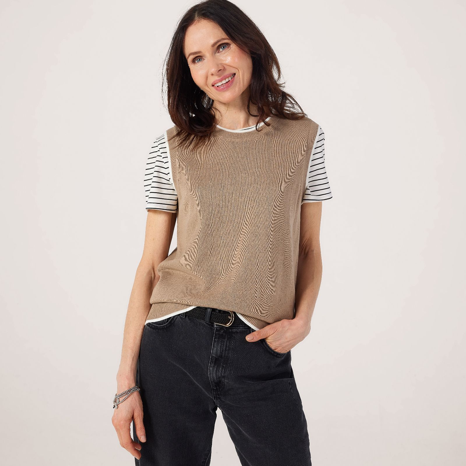 Denim & Co. Contrast Trim Knitted Vest