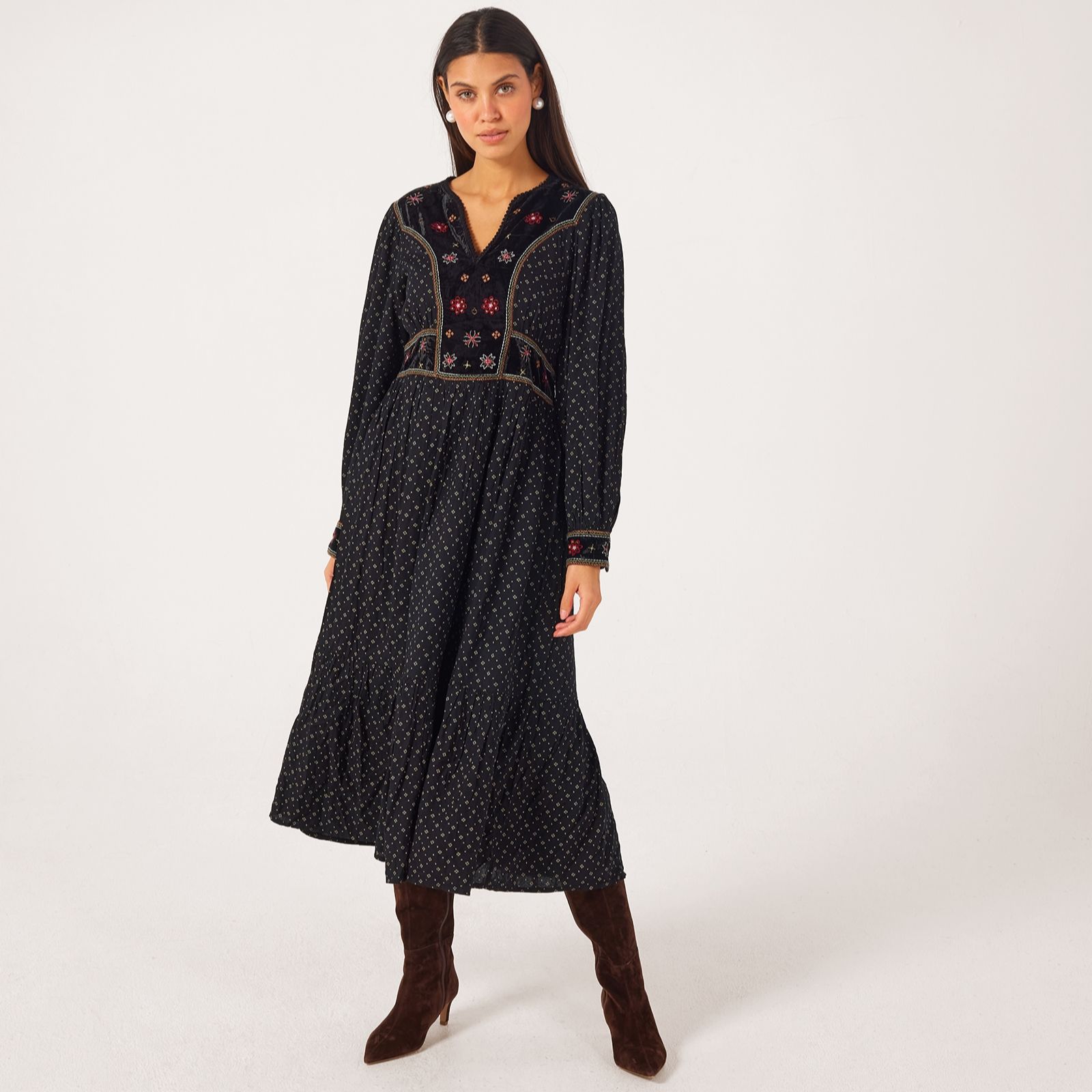 Monsoon Zoie Embroidered Kaftan Midi Dress