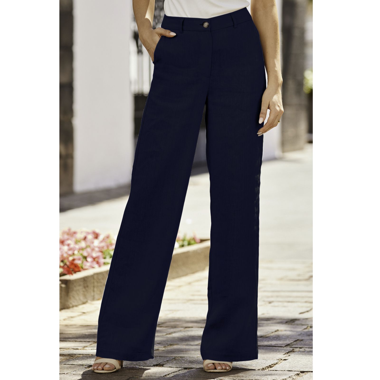 Sosandar Linen Blend Wide-Leg Trousers