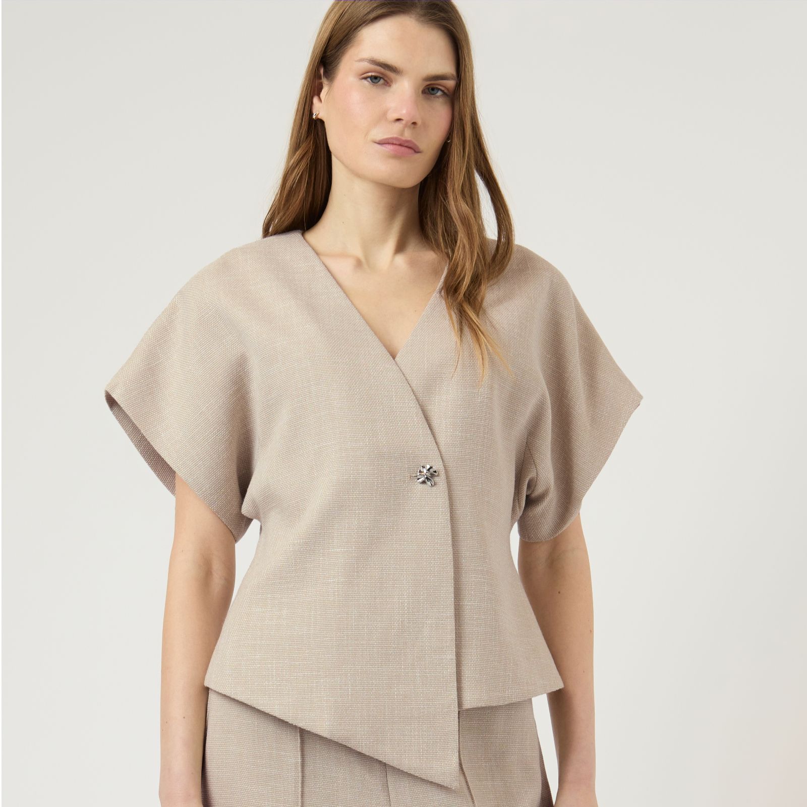 YAS Comira Textured Button Detail Top