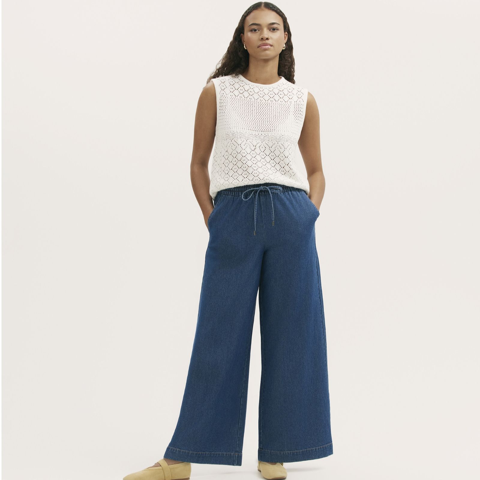 Finery Dixie Denim Wide Leg Trouser With Drawstring Waist Standard
