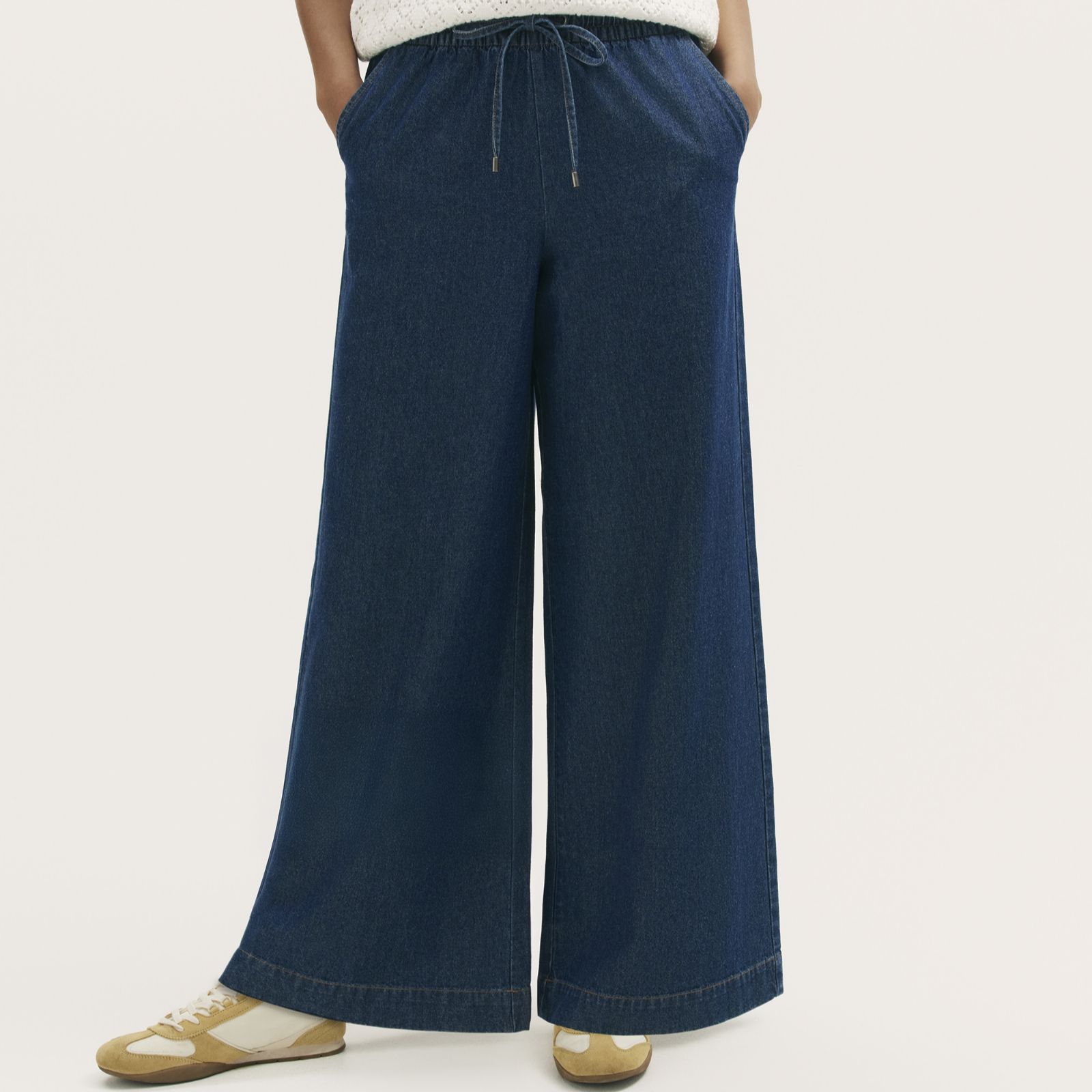 Finery Dixie Denim Wide Leg Trouser With Drawstring Waist Standard