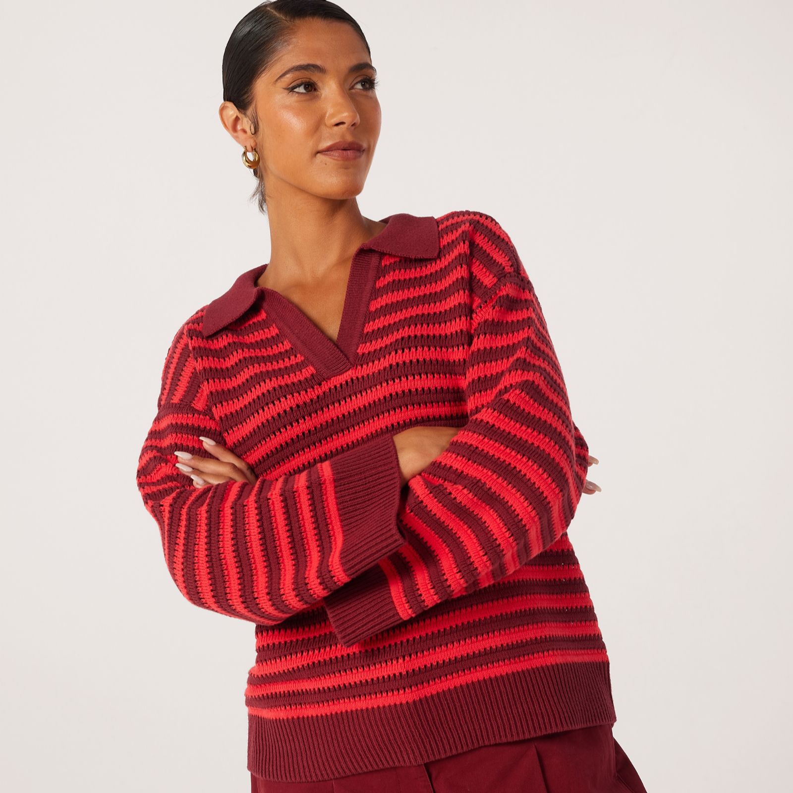 Ben de Lisi Stripe Pointelle Collared Jumper