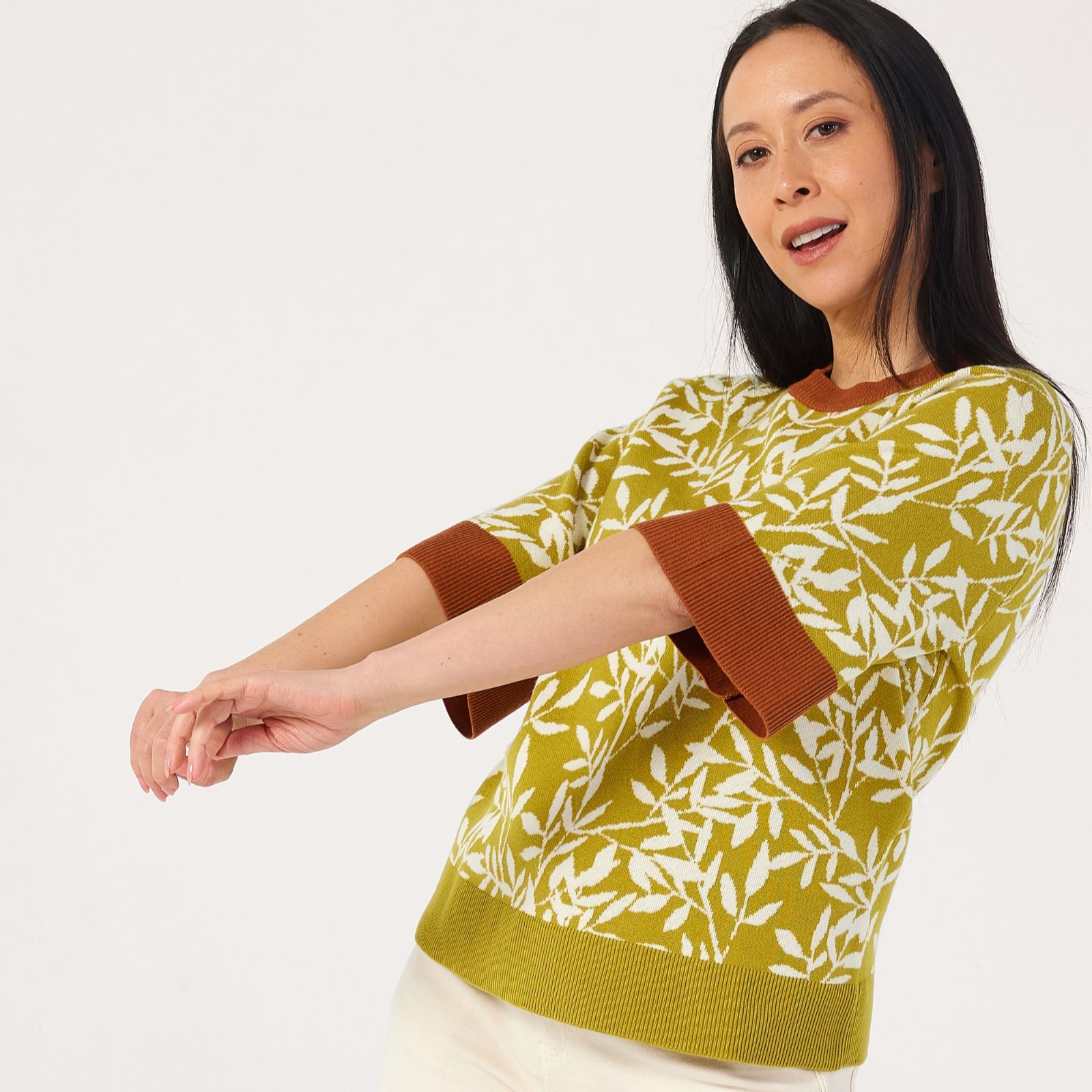 Raffya Daffodil Slouchy Palm Print Knitted T-Shirt