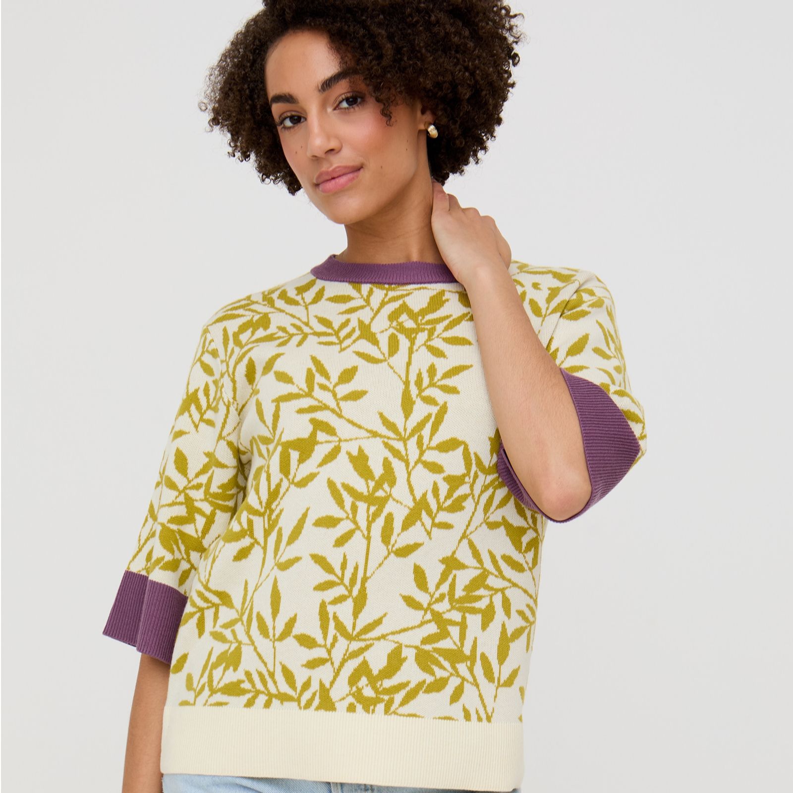 Raffya Daffodil Slouchy Leaf Print Knitted T-Shirt