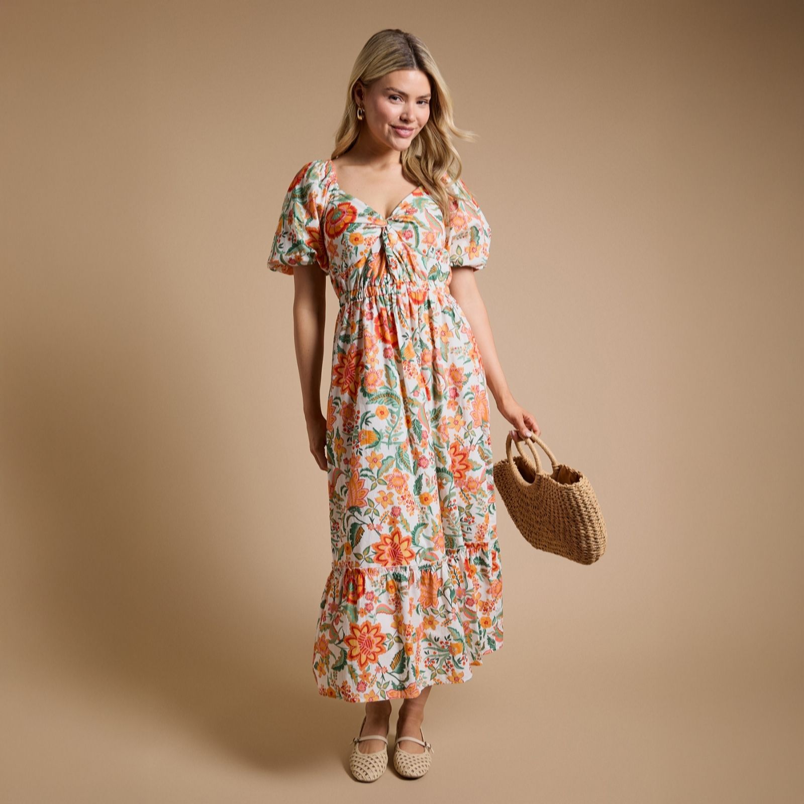 Dorothy Perkins 100% Cotton Printed Poplin Twist Front Midi Dress