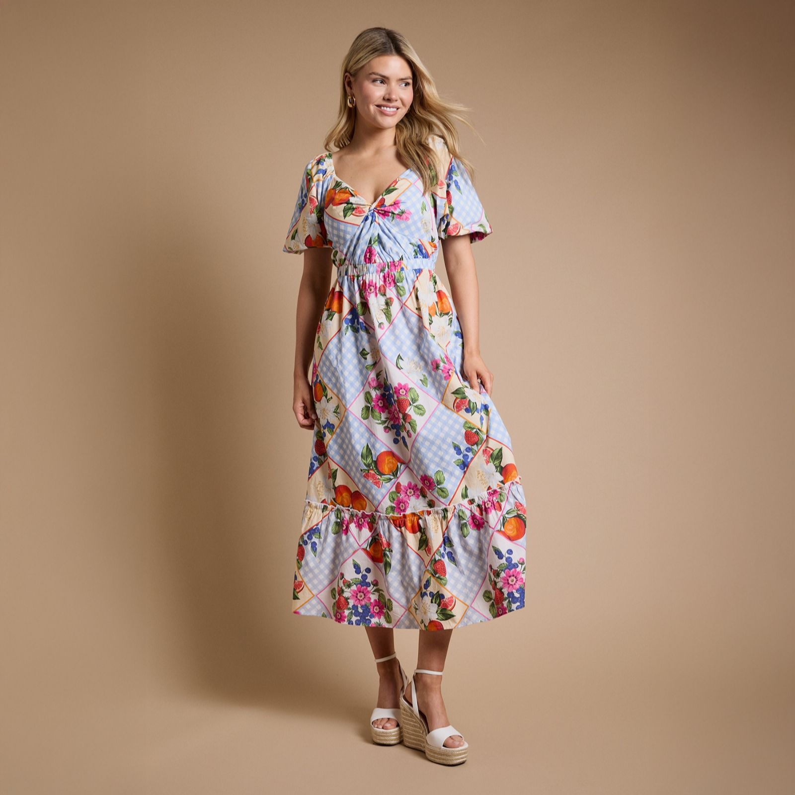 Dorothy Perkins 100% Cotton Printed Poplin Twist Front Midi Dress