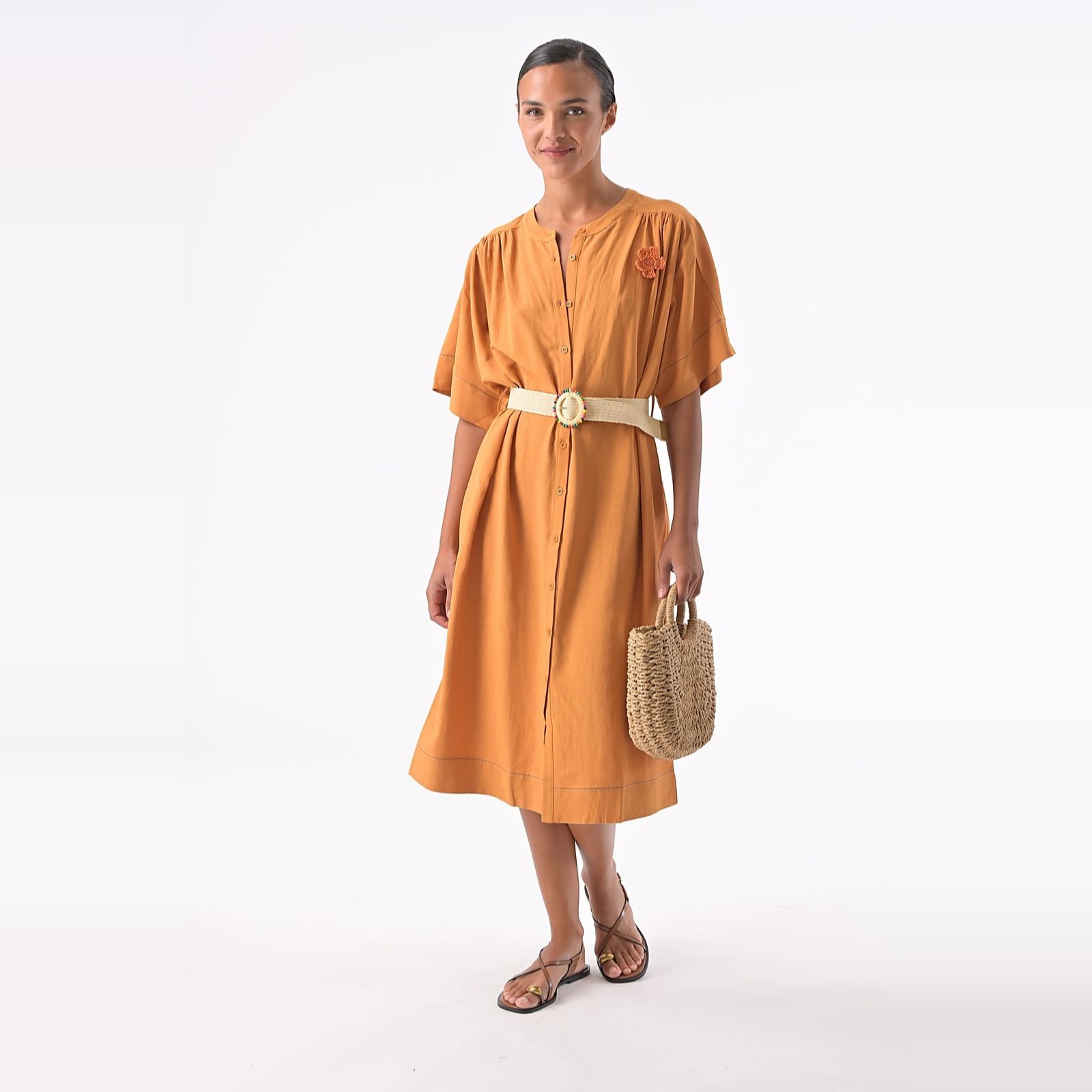 Orfeo Paris Olivie Short Sleeved Belted Dress