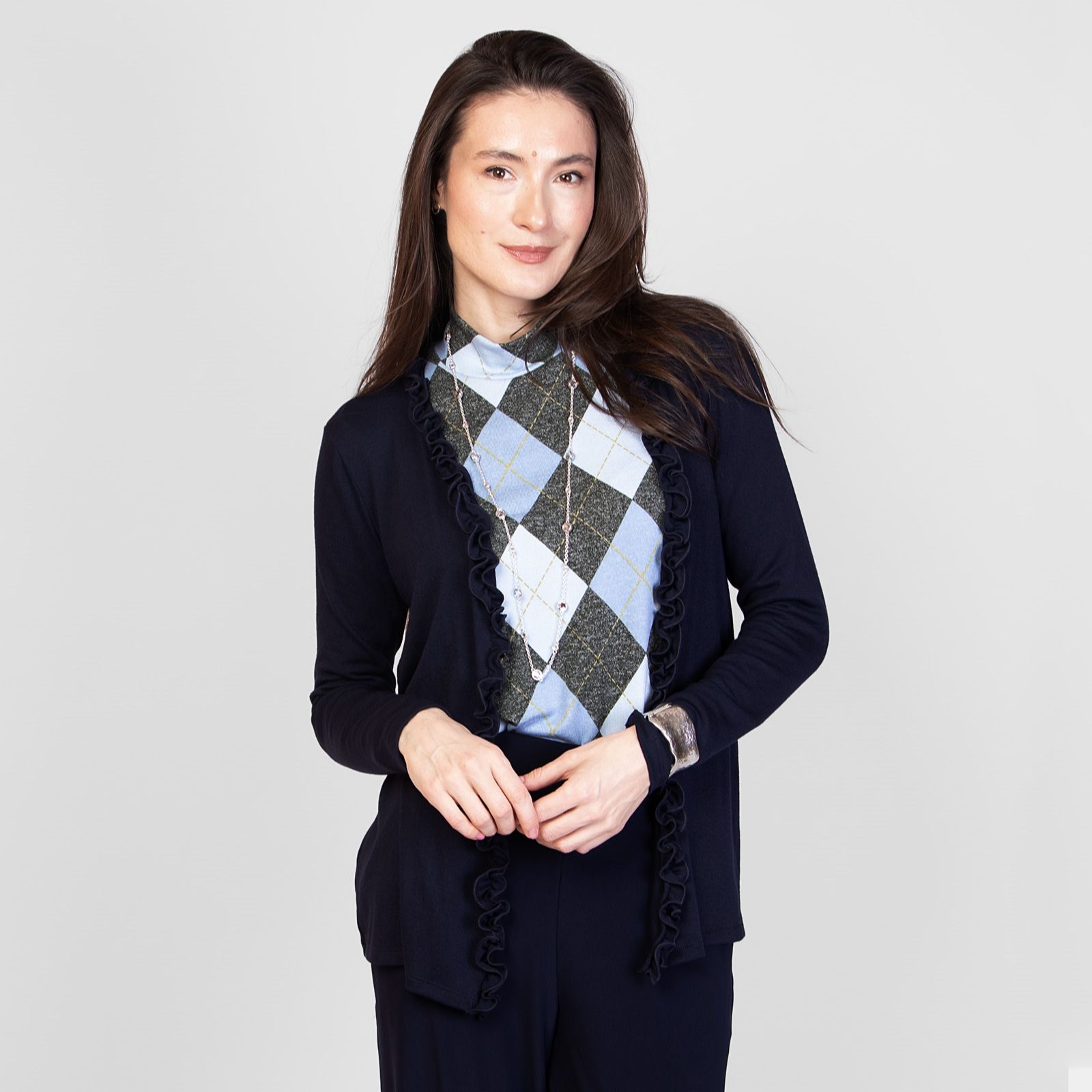 Kim & Co Fine Sweater Knit Cardigan with Frilled Front
