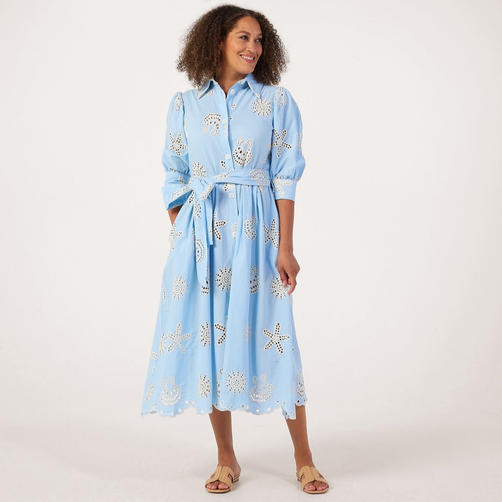 Helene Berman 100% Cotton Shell Broderie Shirt Dress