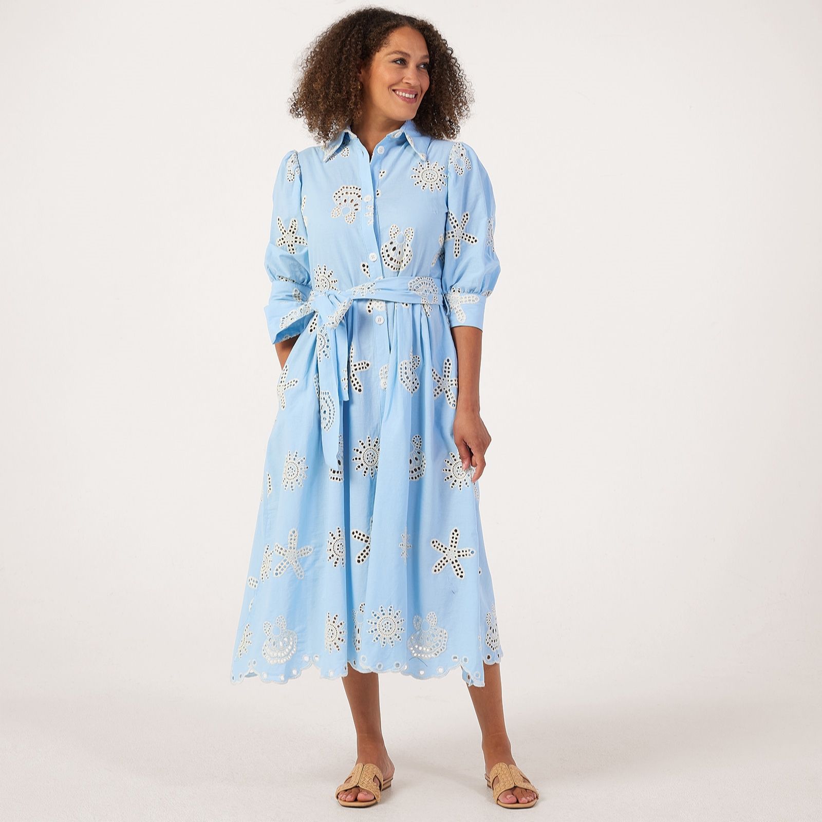 Helene Berman 100% Cotton Shell Broderie Shirt Dress