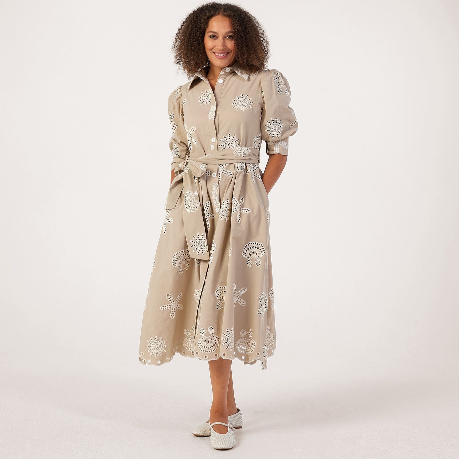 Helene Berman 100% Cotton Shell Broderie Shirt Dress