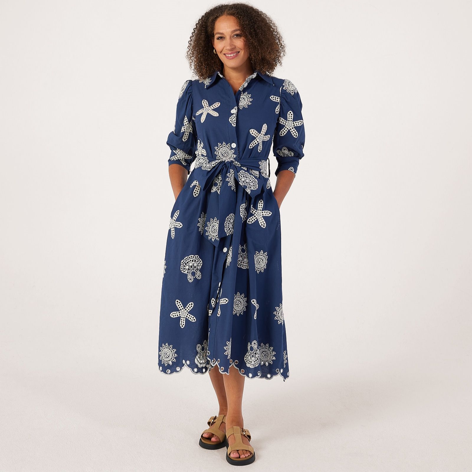 Helene Berman 100% Cotton Shell Broderie Shirt Dress